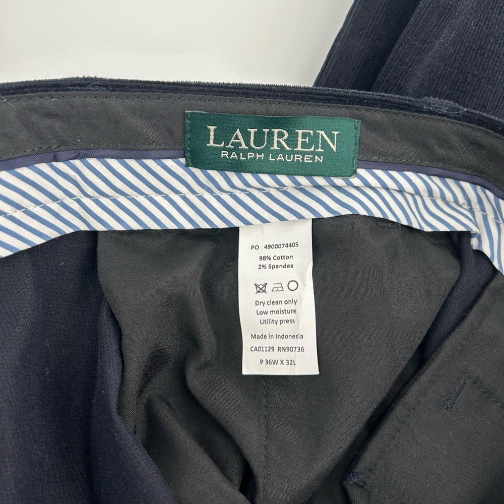 Ralph Lauren Men's Navy Corduroy Pleated Trousers - Picture 8 of 9